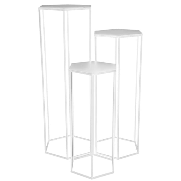 Sæt med 3 hvide metalblomsterstandere