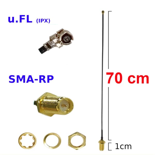 Pigtail uFL hun / SMA-RP fatning RF1.13 70cm