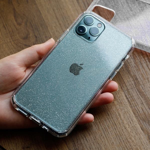 Etui til iPhone 14 Plus SHINE pansret magsafe farveløs glitter + GLAS