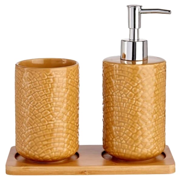 Badrumsset: dispenser och mugg med stativ CAMEL