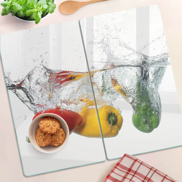 Dekorative serveringsbrætter i glas til snacks, peberfrugter, splash, 2x30x52 cm