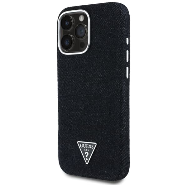 Guess Denim Triangle Logo MagSafe-etui til iPhone 16 Pro, sort