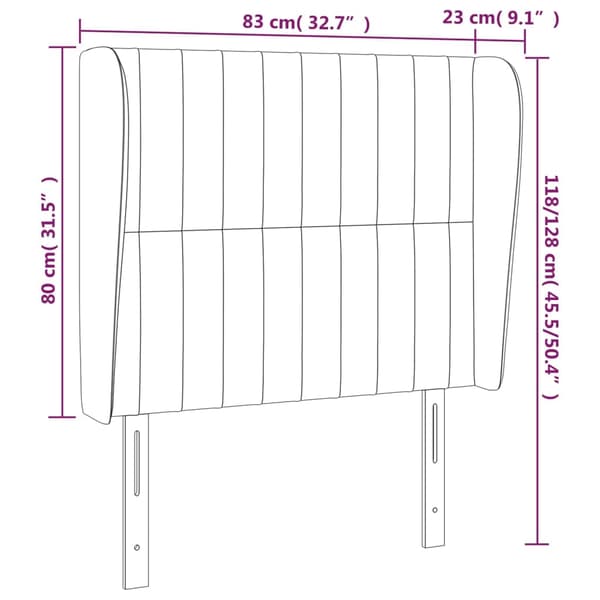 vidaXL Vingad nackstöd rosa 83x23x118/128 cm sammet