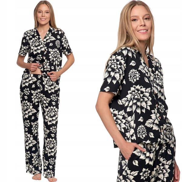 Dame pyjamassæt med korte ærmer, viskose, MORAJ 3XL SORT