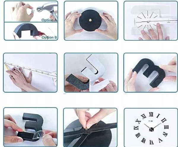 3D Sort DIY Musiknoder Vægur Stor Lydløs Moderne Dekoration