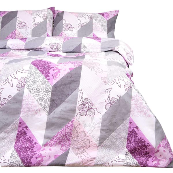 Bäddset 220x200 100% BOMULL rosa geometriskt mönster
