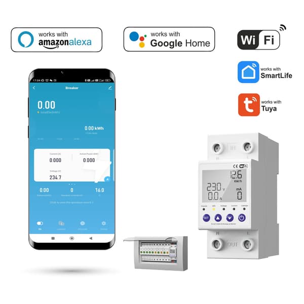 Tuya 1-63A WiFi Energimåler med Sikring
