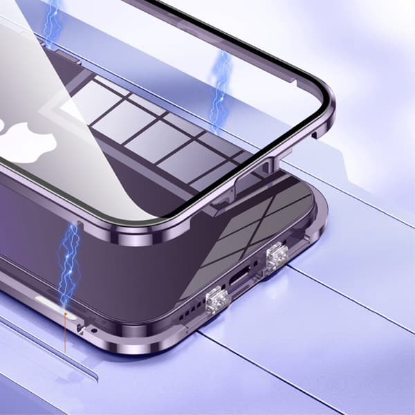 iPhone 14 Plus cover, magnetisk dobbeltglas, lilla