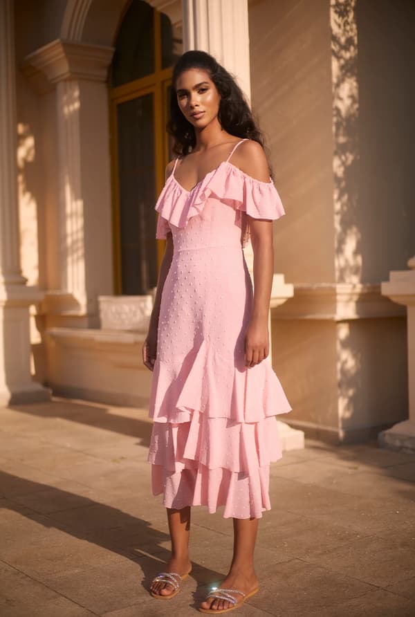 Lucette - Rosa Rundringad Maxiklänning XL