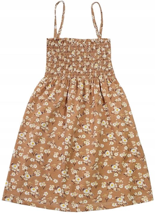 Sommerkjole med seler, samlede blomster, beige 110 H110M
