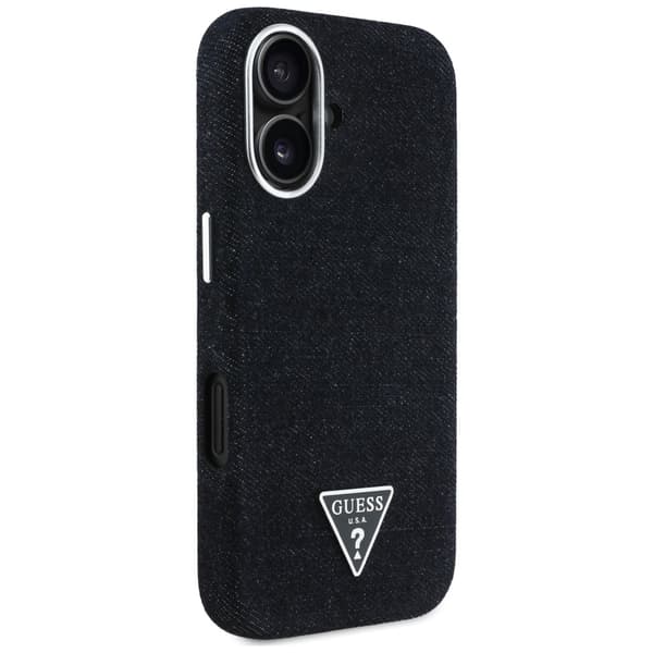 Guess Denim Triangle Logo MagSafe -kotelo iPhone 16:lle, musta