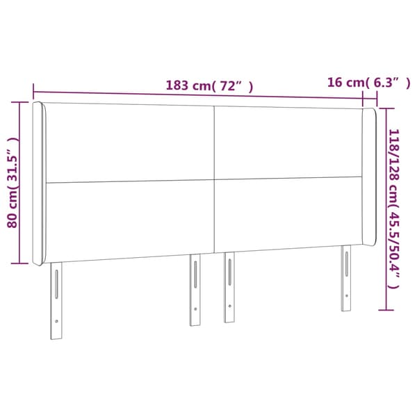 vidaXL Vingad nackstöd rosa 183x16x118/128 cm sammet