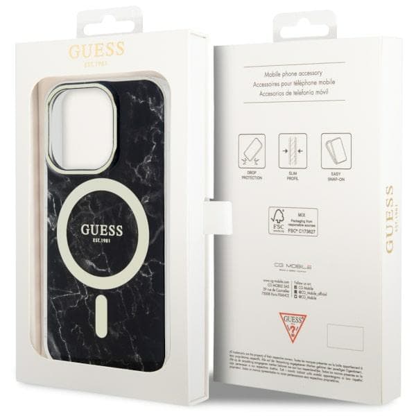 Guess Golden Marble MagSafe-etui til iPhone 14 Pro Max, sort