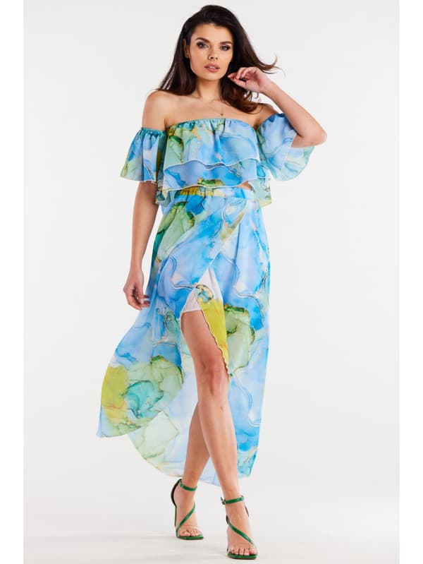 Chiffonbluse med havbølgeprint, S/M