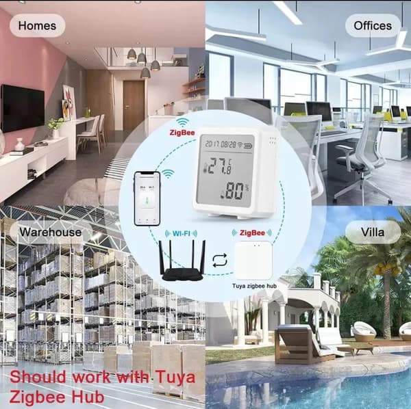 Tuya WIFI temperatur- och fuktighetssensor, LCD-display, klocka, vit TH01W