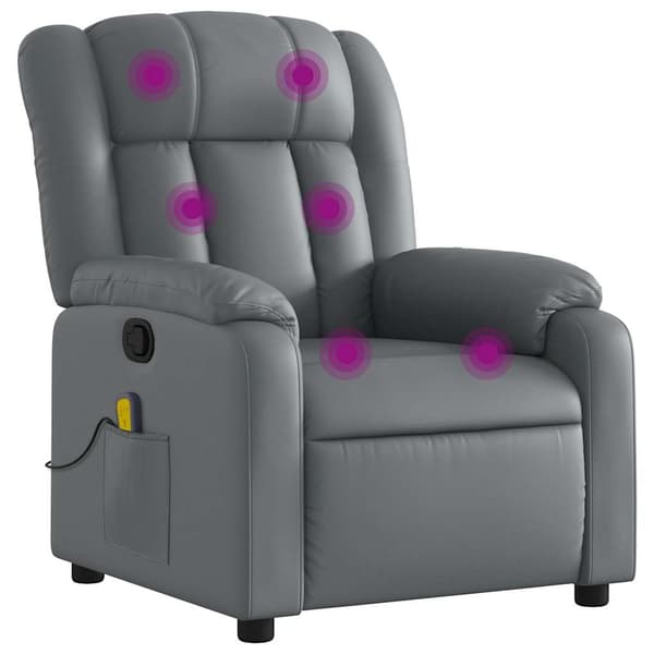 vidaXL Massagefåtölj med vilstol, grå, klädd i konstläder