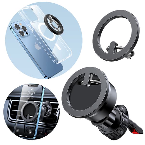 Biltelefonholder magnetisk ringstativ sort