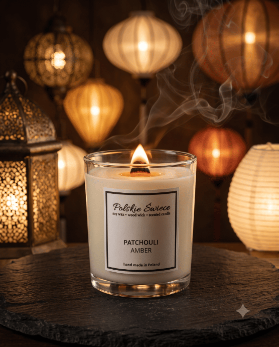 Sojalys med trævæge + PATCHOULI AMBER
