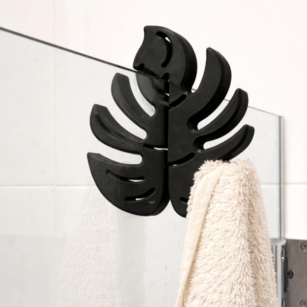 Sort brusekrog i glas "Monstera" uden boring til håndklæder