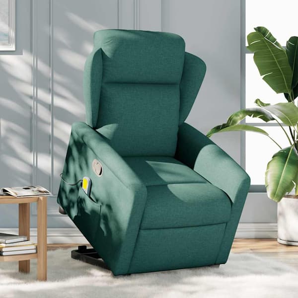 vidaXL Lyftbar massagefåtölj mörkgrön tyg