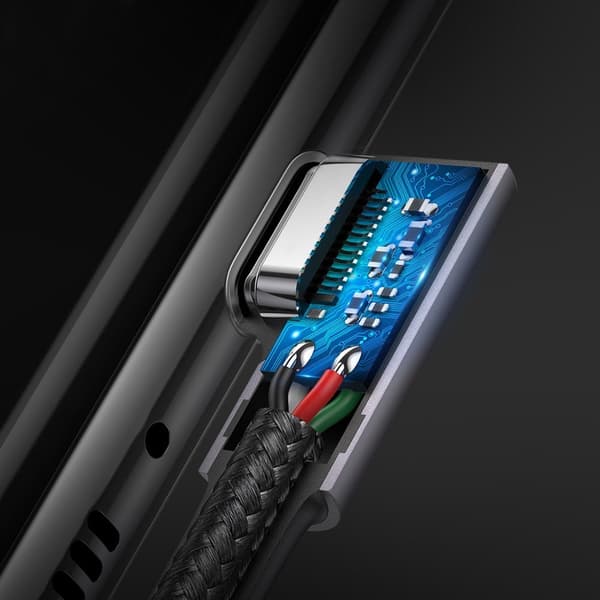 Kulmakaapeli, jossa sivussa USB-C - USB-C -pikalatausliitin 1m - harmaa