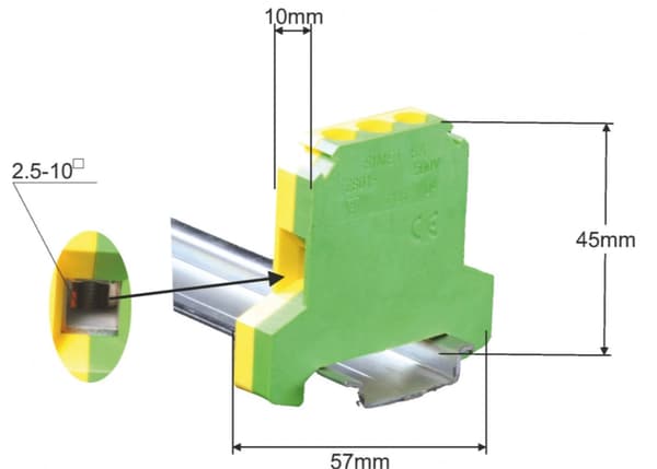 Kierreliitin suojakiskoon 10mm2 57A TS35 SIMET -kiskoon