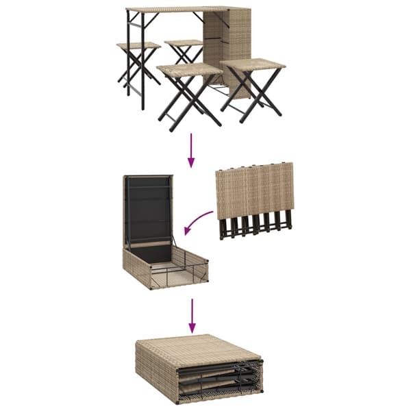 vidaXL Hopfällbart trädgårdsmöbelset, 5 delar, beige, polyrotting