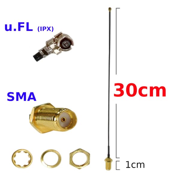 Häntäkaapeli uFL naaras / SMA-naaras RF1.13 30cm