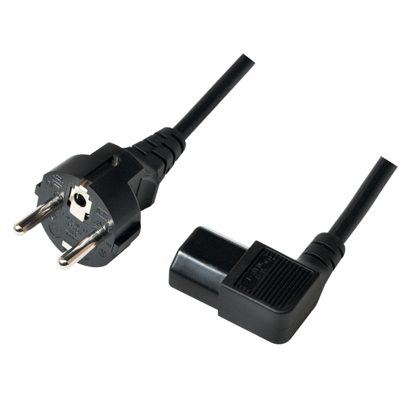 CEE7/7 til IEC C13 90° strømkabel 3m vinklet sort ledning PC strømforsyning