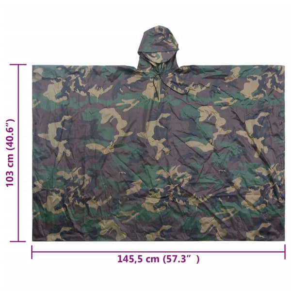 Vandtæt regnponcho til camping, camouflage