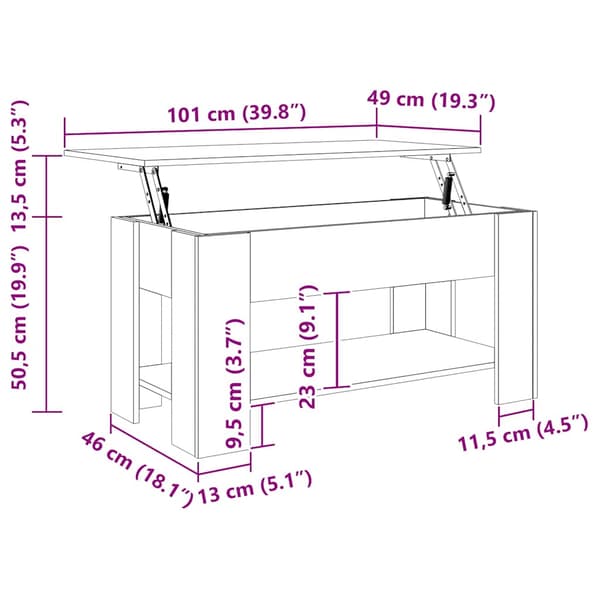 vidaXL sofabord røget eg 101x49x52 cm
