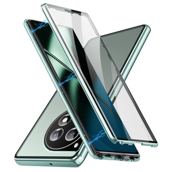 Etui til OnePlus 12 5G, Magnetisk Dobbelt Glas, Grøn