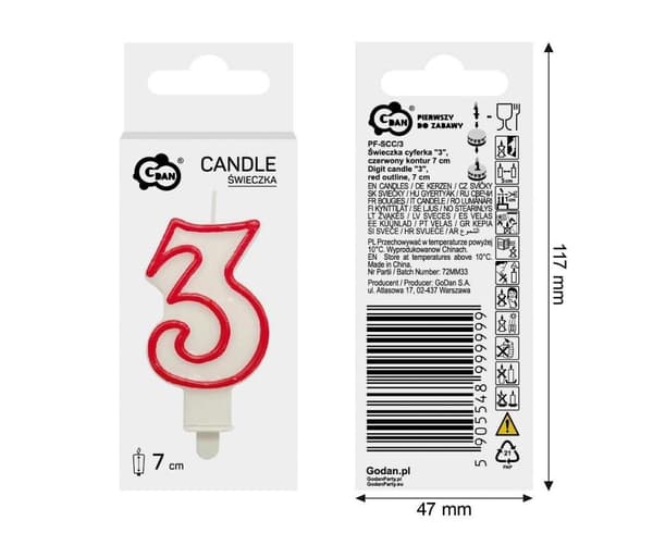 Lys 3 røde konturer 7 cm