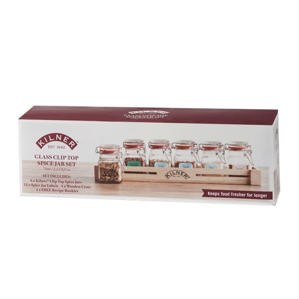 6 maustepurkin setti laatikossa + etiketti / Kilner