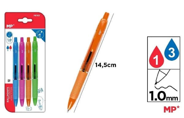 Sort kuglepen 1,0 mm 4 farver