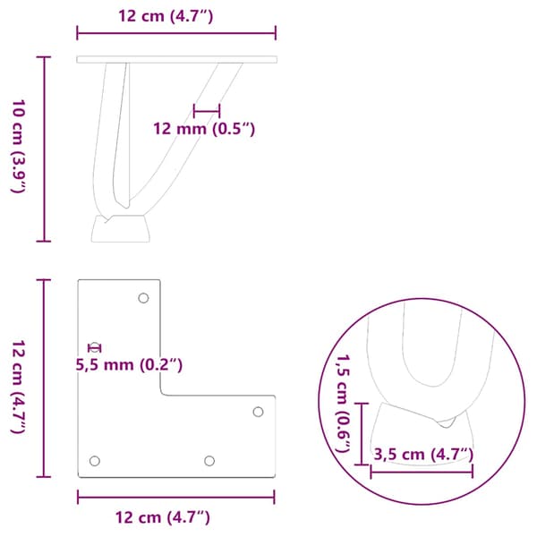 vidaXL hårnålebordben, 4 stk., sort, 10 cm, massivt stål