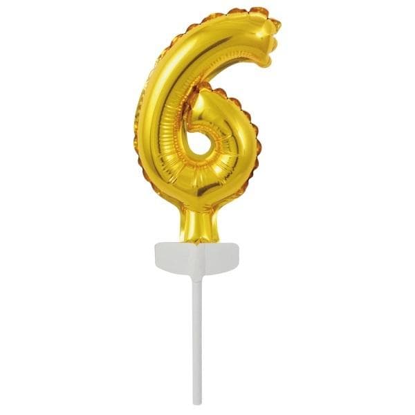 Mini folieballong nummer 6 guld 7x12cm