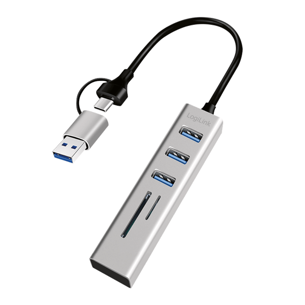 Hub USB 3.0 LogiLink 3xUSB-A SD/microSD-kortlæser 2-i-1 USB-A/USB-C 5 Gbps