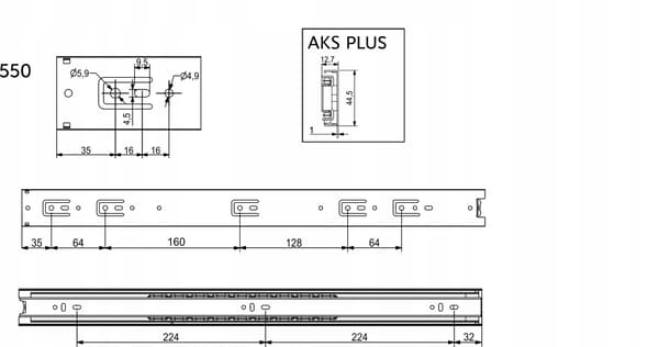 Helutdragbar kullagerslid H-45mm L-550mm AKS PLUS