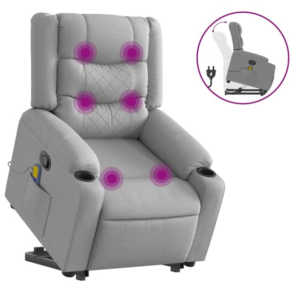 vidaXL Lyftbar massagefåtölj ljusgrå tyg