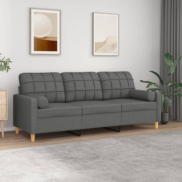 vidaXL 3-sitssoffa med kuddar, mörkgrå, 180 cm, tyg