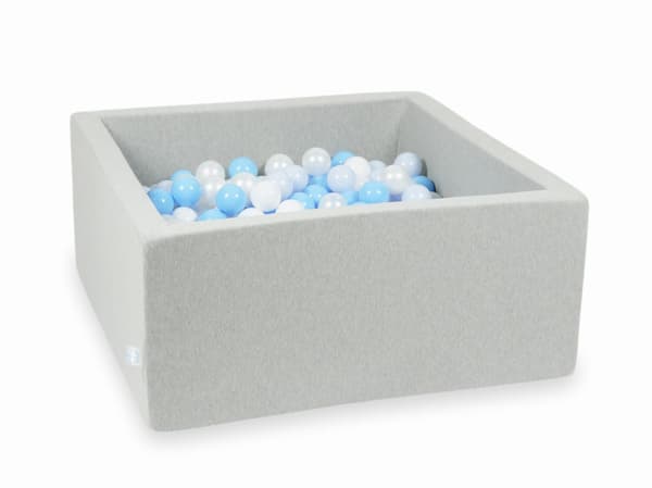 Lysegrå tørpool 90x90x40 med 400 bolde: hvid, perlemor, lyseblå, lyseblå perlemor