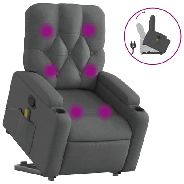 vidaXL Lyftbar massagefåtölj mörkgrå tyg