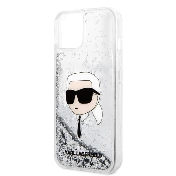 Karl Lagerfeld Glitter Karl Head-etui til iPhone 14 Plus, sølv