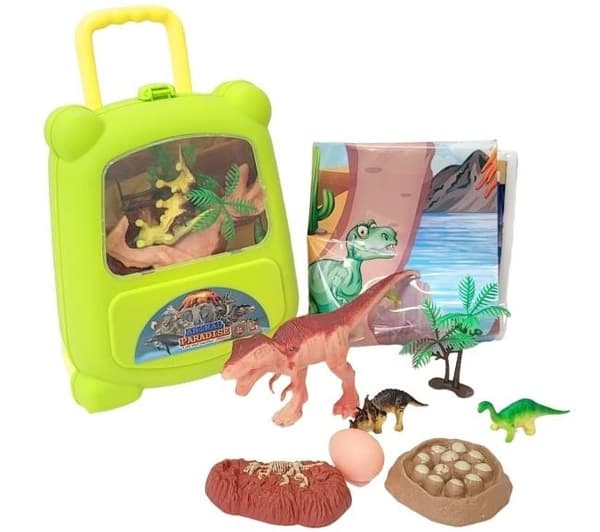 Dinosaurus setti matkalaukussa