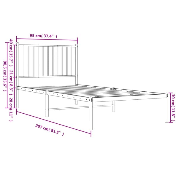 vidaXL metalsengestel med hovedgærde sort 90x200 cm
