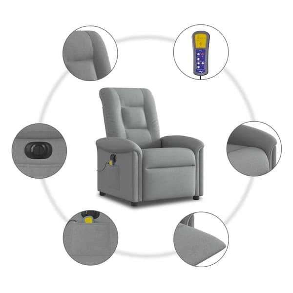 vidaXL elektrisk massagestol med lænefunktion lysegrå stof