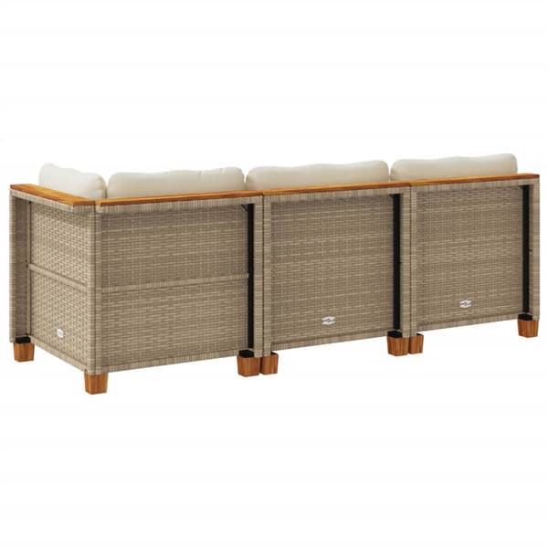 vidaXL 3-sits trädgårdssoffa med kuddar, beige, polyrotting