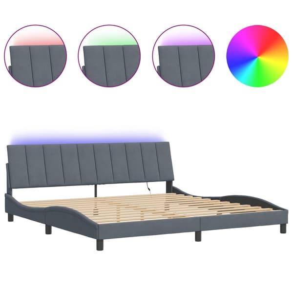 vidaXL Sängram med LED mörkgrå 200x200 cm sammet
