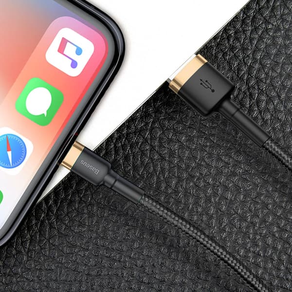 Holdbart flettet USB-kabel til iPhone Lightning QC3 1m - Sort og guld
